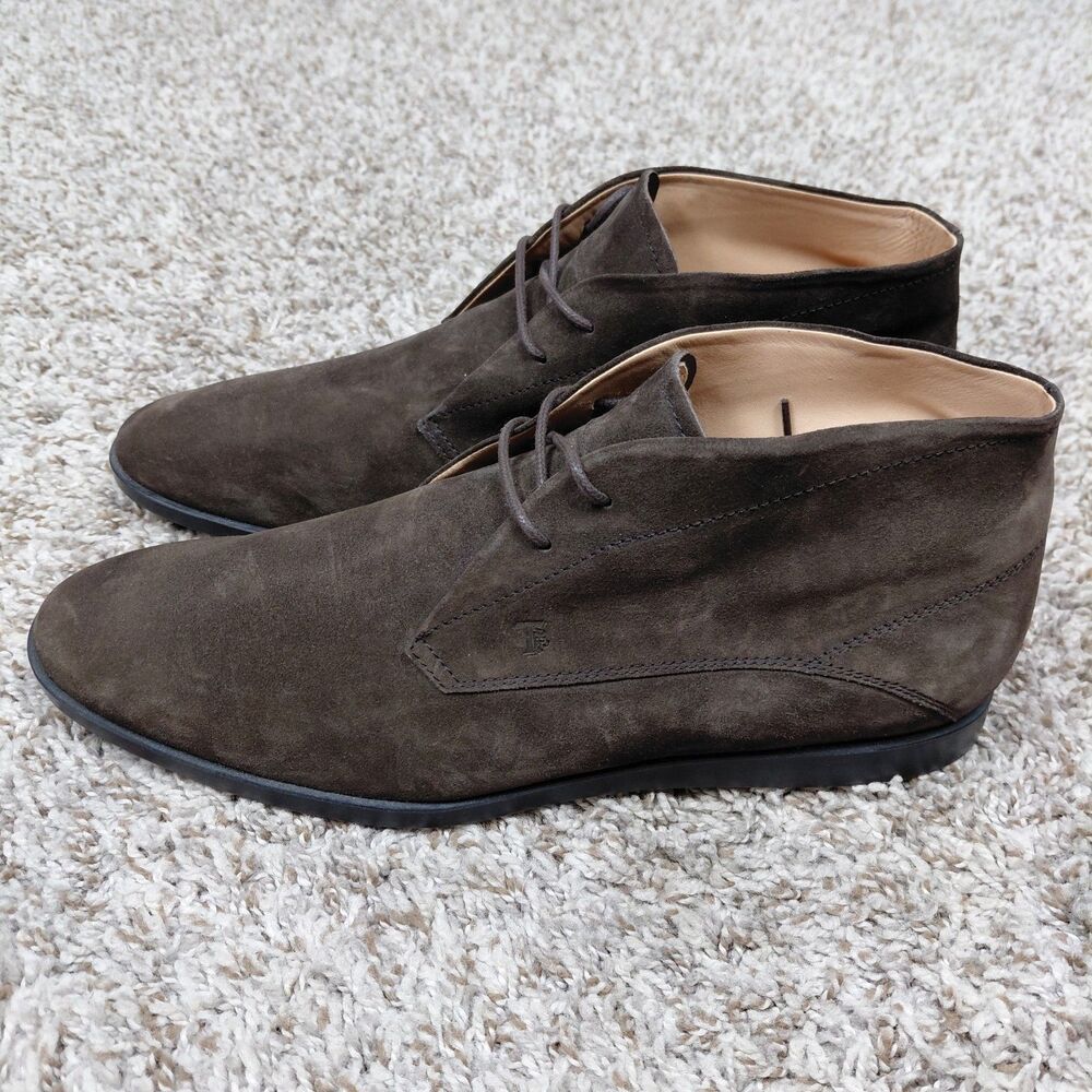 Tod's Desert Chukka Boots Mens 8.5 Dark Brown Suede Made in Italy Lace Up